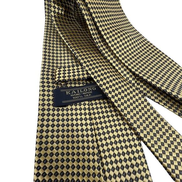 Kai Long Hand Made Tie 100% Silk Gold Diamond Design Classy Yellow - Picture 4 of 8